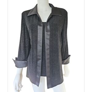 Black Shimmer Blouse with Satin Trim